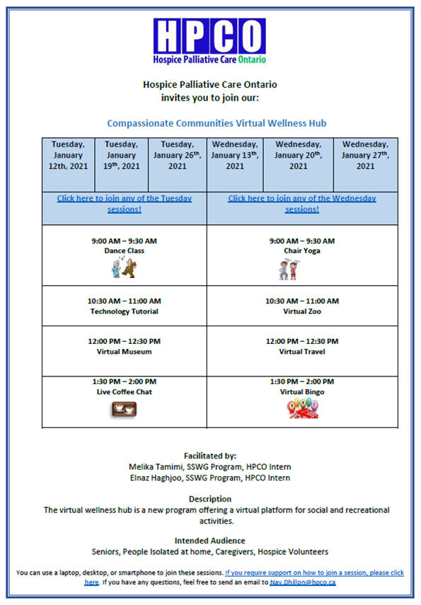 HPCO virtual activity wellness hub flyer