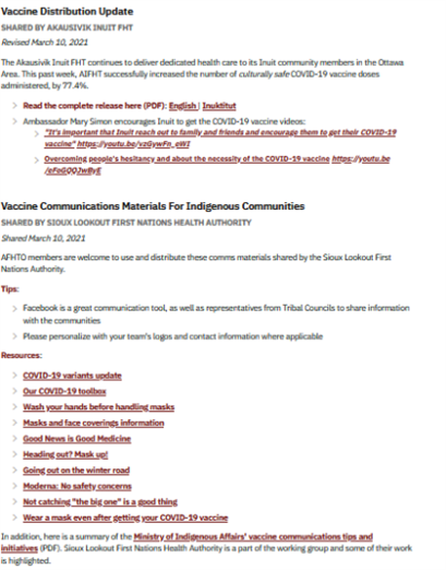 Indigenous vaccine page screenshot