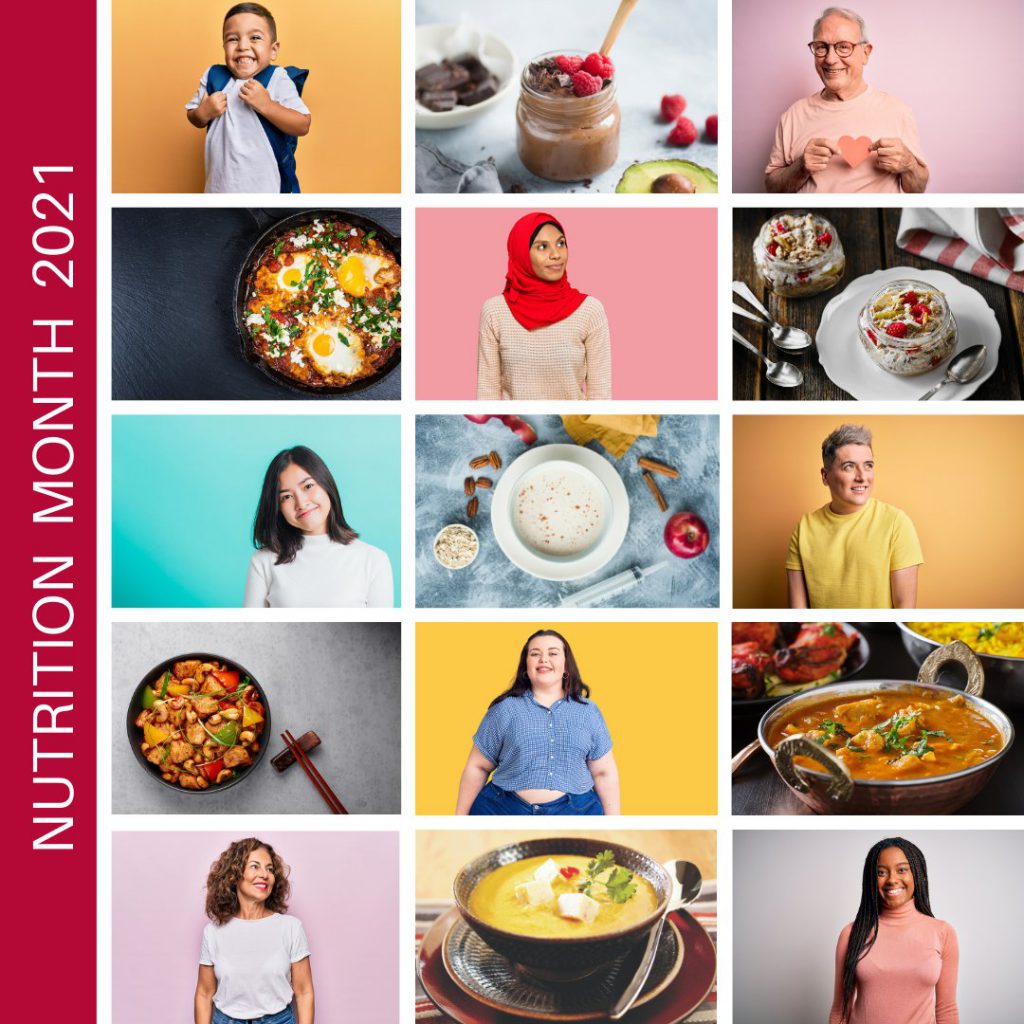 Nutrition month 2021 -colourful pics of people and food