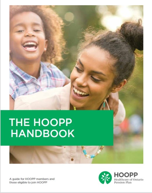 HOOPP handbook cover with woman giving a little boy a piggyback ride, both laughing