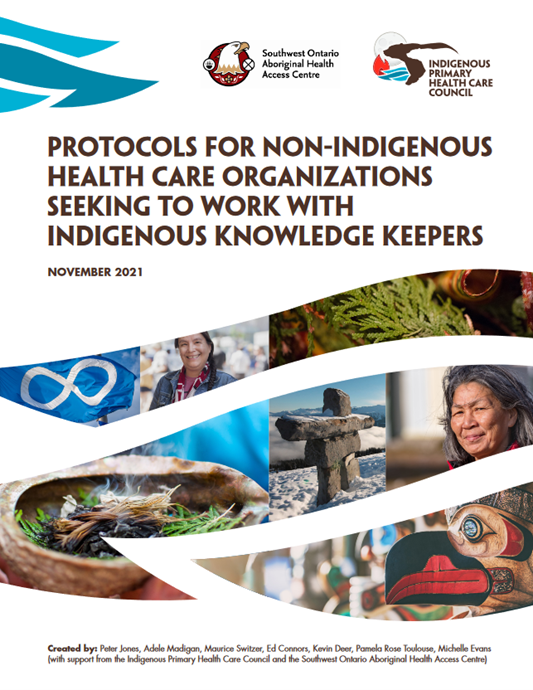 Cover with IPHCC and SOAHAC logos at top. Below pictures of indigenous women, an inukshuk, smudging materials and a totem pole